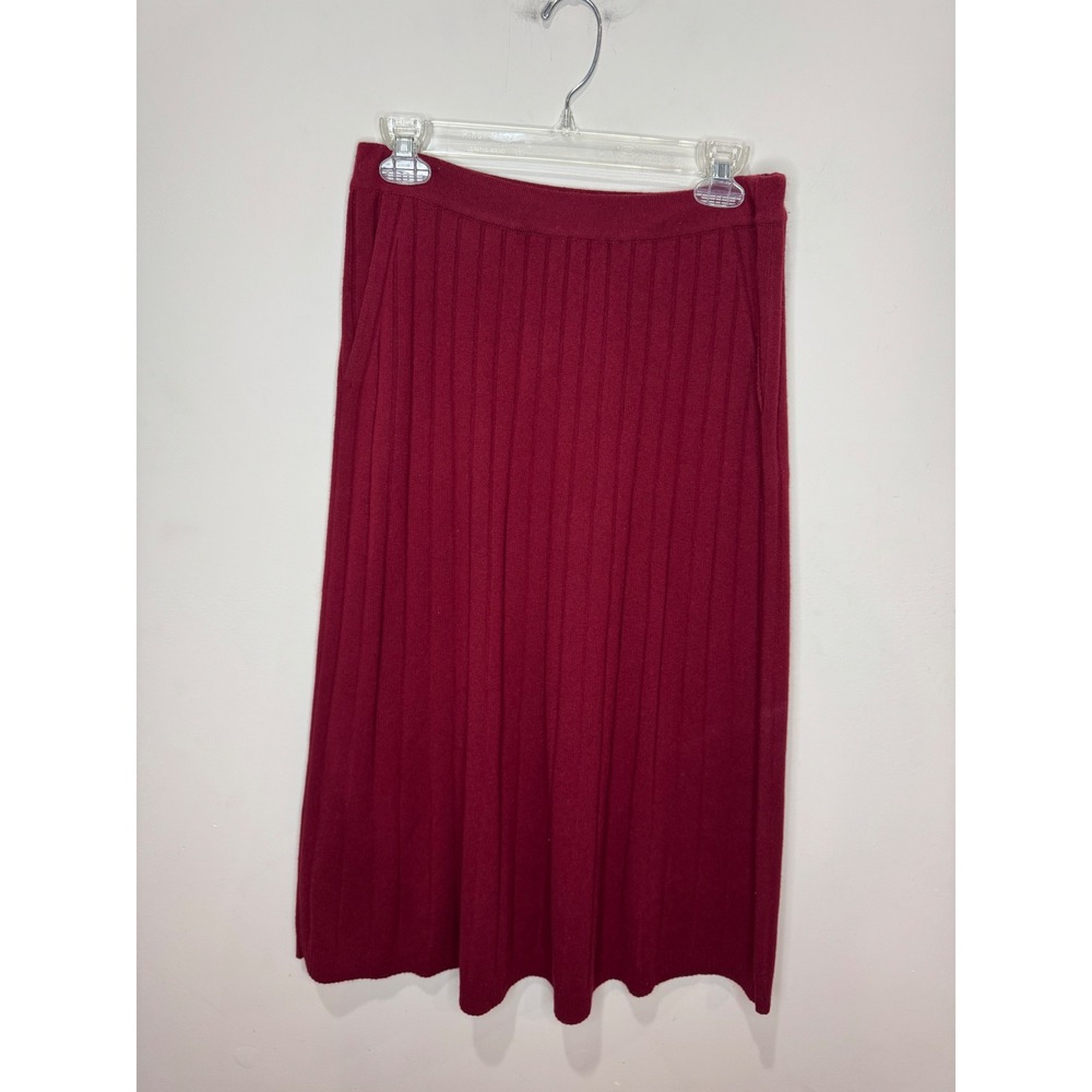 Loro Piana Red 100%‎ Cashmere Ribbed Midi Skirt Pockets A-Line Sz M